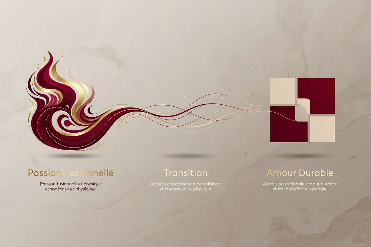 Graphique du cycle de la passion amoureuse en trois phases selon Helen Fisher