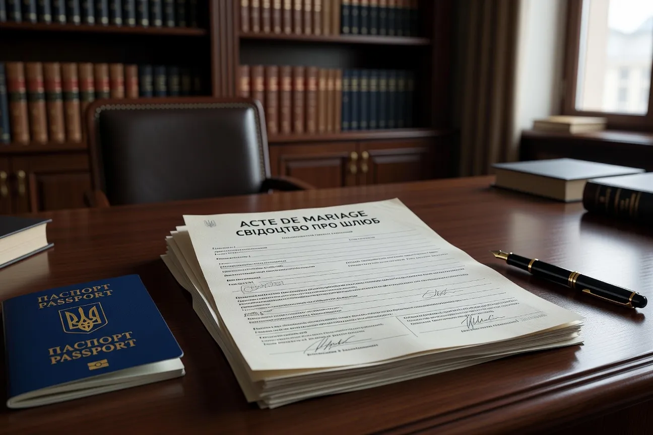 Documents officiels mariage franco-ukrainien passeport formulaires légaux bureau