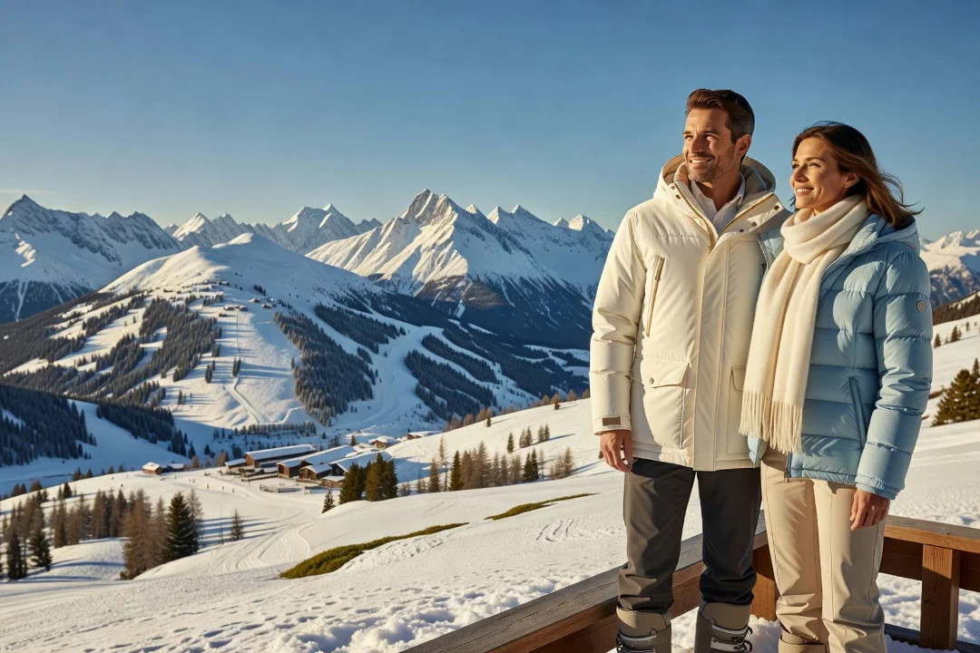 Couple admirant le panorama des stations de ski en Tarentaise