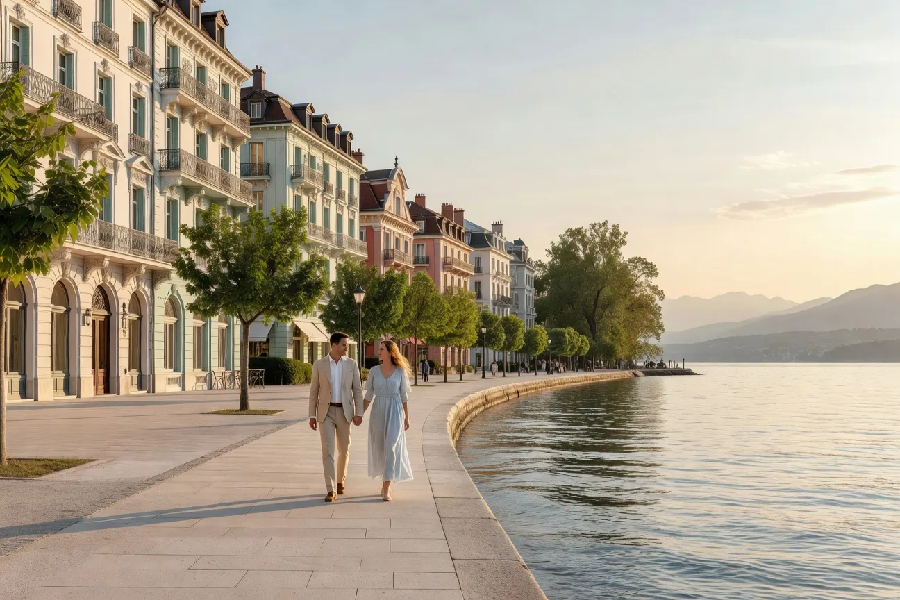 Lac Léman Thonon-les-Bains coucher de soleil