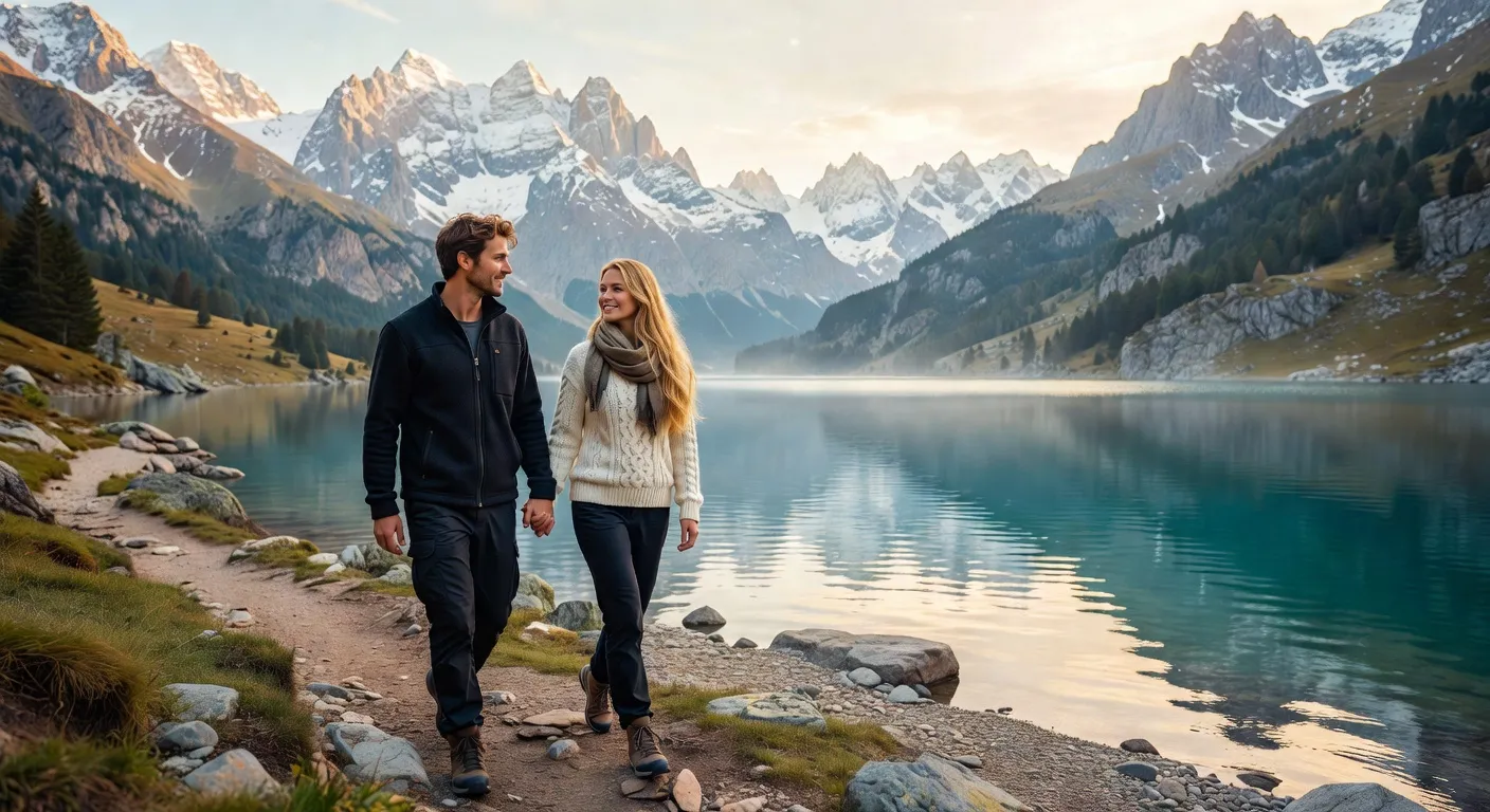 Couple franco-ukrainien lac de Savoie paysage alpin Haute-Savoie