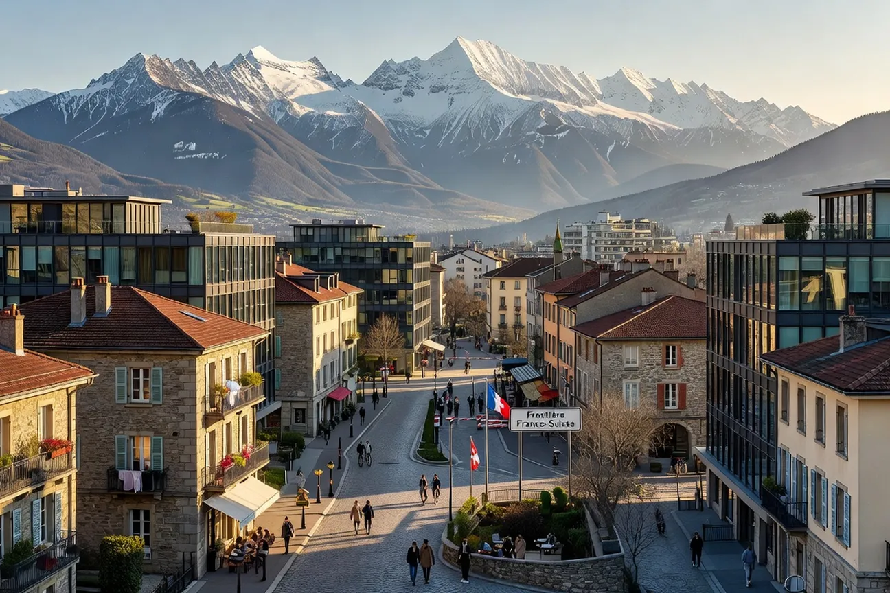 Vue du Genevois français et de l'agglomération d'Annemasse, bassin frontalier avec Genève
