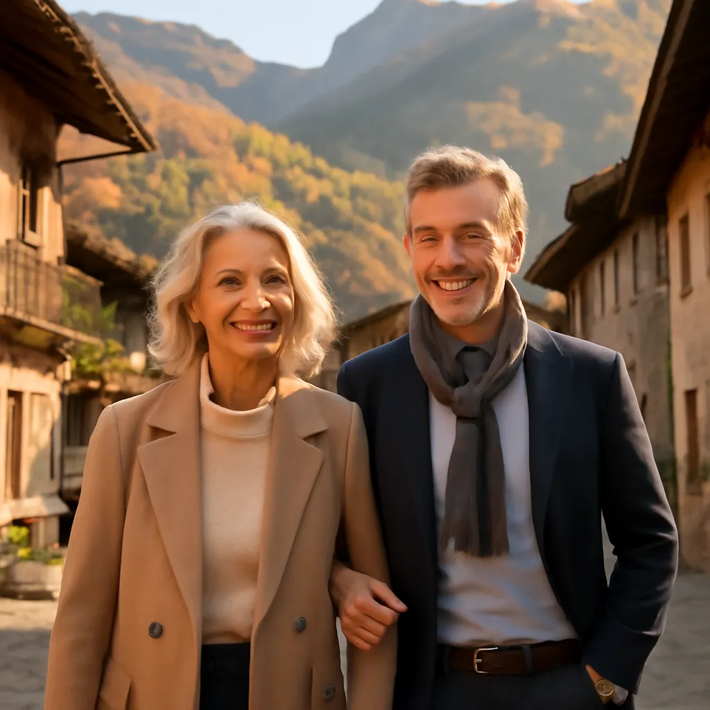 Couple de plus de 50 ans discutant de leur projet de vie commun en Savoie